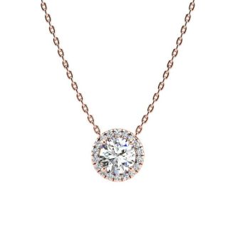 1 1/5ct Halo Diamond Necklace In 14K Rose Gold