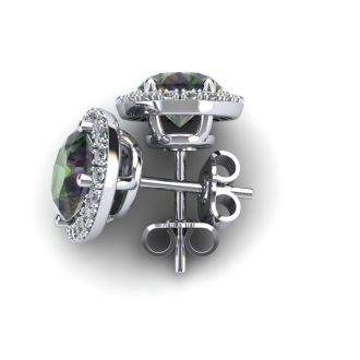 1 1/4 Carat Oval Shape Mystic Topaz and Halo Diamond Stud Earrings In 14 Karat White Gold