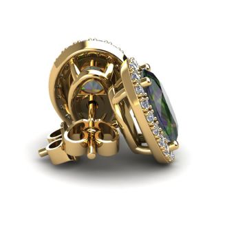 1 1/4 Carat Oval Shape Mystic Topaz and Halo Diamond Stud Earrings In 14 Karat Yellow Gold