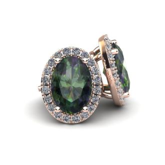 1 1/4 Carat Oval Shape Mystic Topaz and Halo Diamond Stud Earrings In 14 Karat Rose Gold