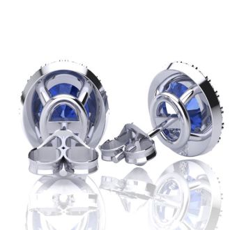 1 1/4 Carat Oval Shape Tanzanite and Halo Diamond Stud Earrings In 14 Karat White Gold
