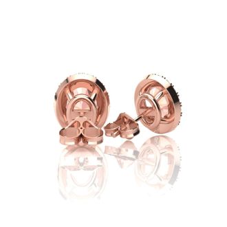 1 Carat Oval Shape Morganite and Halo Diamond Stud Earrings In 14 Karat Rose Gold