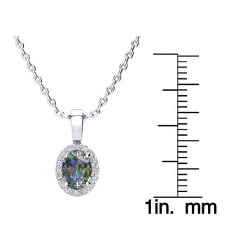 1 Carat Oval Shape Mystic Topaz Necklace With Diamond Halo In 14 Karat White Gold, 18 Inches