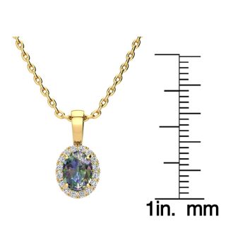1 Carat Oval Shape Mystic Topaz Necklace With Diamond Halo In 14 Karat Yellow Gold, 18 Inches