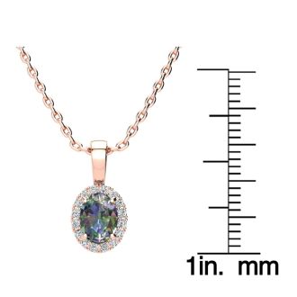 1 Carat Oval Shape Mystic Topaz Necklace With Diamond Halo In 14 Karat Rose Gold, 18 Inches