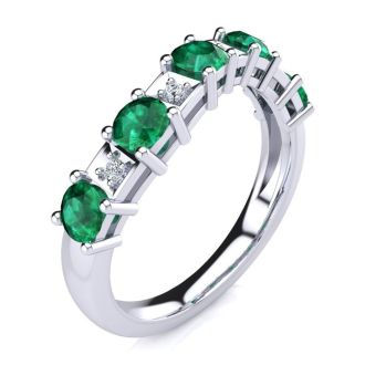 1 1/3 Carat Emerald and Diamond Journey Band Ring in 10K White Gold