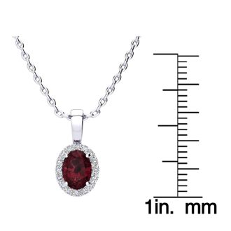 Garnet Necklace: Garnet Jewelry: 1 Carat Oval Shape Garnet and Halo Diamond Necklace In 14 Karat White Gold With 18 Inch Chain