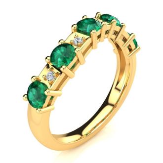 1 1/3 Carat Emerald and Diamond Journey Band Ring in 10K Yellow Gold
