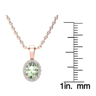 3/4 Carat Oval Shape Green Amethyst and Halo Diamond Necklace In 14 Karat Rose Gold With 18 Inch Chain