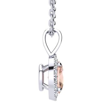 9/10 Carat Oval Shape Morganite Necklace with Diamond Halo In 14 Karat White Gold With 18 Inch Chain