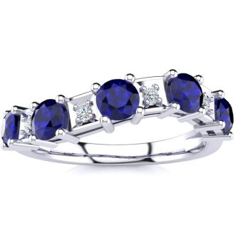 1 1/2 Carat Sapphire and Diamond Journey Band Ring in 10K White Gold