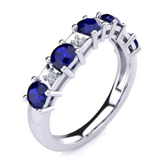 1 1/2 Carat Sapphire and Diamond Journey Band Ring in 10K White Gold