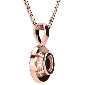 9/10 Carat Oval Shape Morganite Necklace with Diamond Halo In 14 Karat Rose Gold With 18 Inch Chain