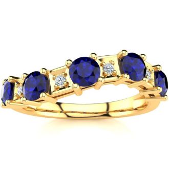 1 1/2 Carat Sapphire and Diamond Journey Band Ring in 10K Yellow Gold