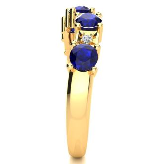 1 1/2 Carat Sapphire and Diamond Journey Band Ring in 10K Yellow Gold