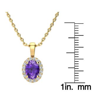 1 1/4 Carat Oval Shape Amethyst and Halo Diamond Necklace In 14 Karat Yellow Gold With 18 Inch Chain