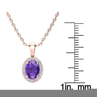1 1/4 Carat Oval Shape Amethyst and Halo Diamond Necklace In 14 Karat Rose Gold With 18 Inch Chain