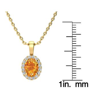 1 1/4 Carat Oval Shape Citrine and Halo Diamond Necklace In 14 Karat Yellow Gold With 18 Inch Chain