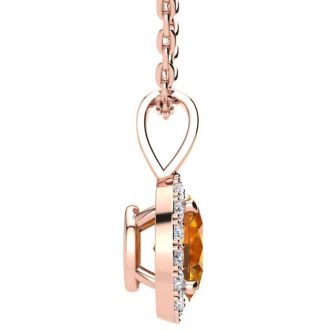 1 1/4 Carat Oval Shape Citrine and Halo Diamond Necklace In 14 Karat Rose Gold With 18 Inch Chain