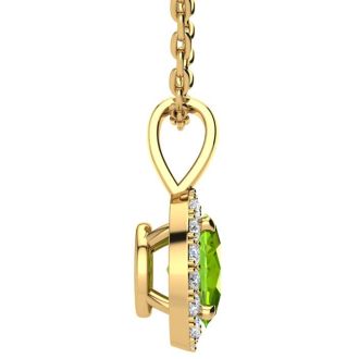 1 1/2 Carat Oval Shape Peridot and Halo Diamond Necklace In 14 Karat Yellow Gold With 18 Inch Chain