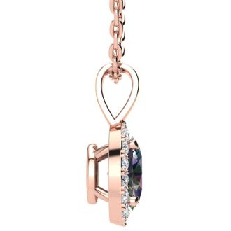 1-1/2 Carat Oval Shape Mystic Topaz Necklace With Diamond Halo In 14 Karat Rose Gold, 18 Inches