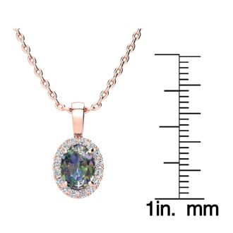1 1/2 Carat Oval Shape Mystic Topaz and Halo Diamond Necklace In 14 Karat Rose Gold With 18 Inch Chain