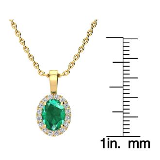 1 1/3 Carat Oval Shape Emerald and Halo Diamond Necklace In 14 Karat Yellow Gold With 18 Inch Chain