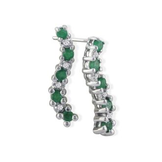 Emerald Gemstone Jewelry: 1/2ct Emerald Journey Diamond Earrings in 10k White Gold
