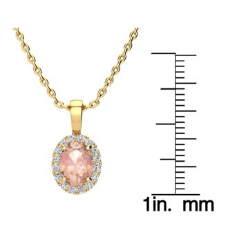 1-1/3 Carat Oval Shape Morganite Necklace with Diamond Halo In 14 Karat Yellow Gold With 18 Inch Chain