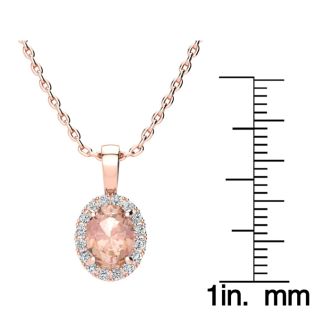 1 1/3 Carat Oval Shape Morganite and Halo Diamond Necklace In 14 Karat Rose Gold With 18 Inch Chain