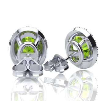 2 Carat Oval Shape Peridot and Halo Diamond Stud Earrings In 14 Karat White Gold
