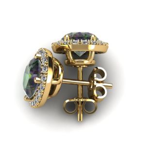 2 1/4 Carat Oval Shape Mystic Topaz and Halo Diamond Stud Earrings In 14 Karat Yellow Gold