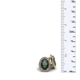 2 1/4 Carat Oval Shape Mystic Topaz and Halo Diamond Stud Earrings In 14 Karat Yellow Gold