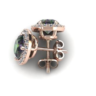 2 1/4 Carat Oval Shape Mystic Topaz and Halo Diamond Stud Earrings In 14 Karat Rose Gold