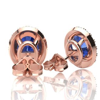 2 Carat Oval Shape Tanzanite and Halo Diamond Stud Earrings In 14 Karat Rose Gold
