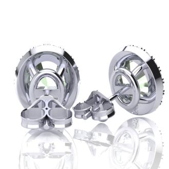 1 1/2 Carat Oval Shape Green Amethyst and Halo Diamond Stud Earrings In 14 Karat White Gold