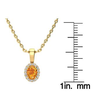 1/2 Carat Oval Shape Citrine and Halo Diamond Necklace In 14 Karat Yellow Gold With 18 Inch Chain