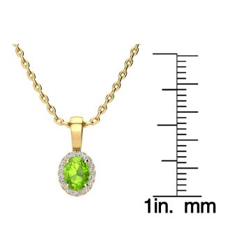1/2 Carat Oval Shape Peridot and Halo Diamond Necklace In 14 Karat Yellow Gold With 18 Inch Chain
