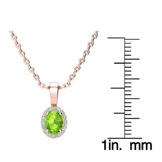 1/2 Carat Oval Shape Peridot and Halo Diamond Necklace In 14 Karat Rose Gold With 18 Inch Chain