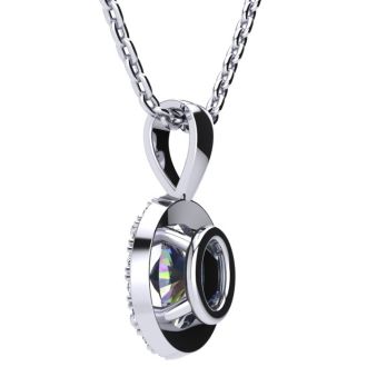 5/8 Carat Oval Shape Mystic Topaz Necklace  With Diamond Halo In 14 Karat White Gold, 18 Inches