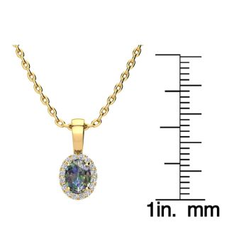 5/8 Carat Oval Shape Mystic Topaz Necklace  With Diamond Halo In 14 Karat Yellow Gold, 18 Inches