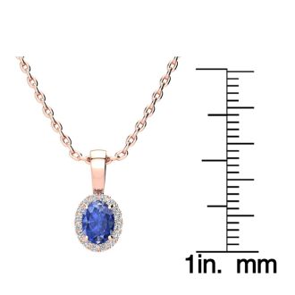 0.62 Carat Oval Shape Tanzanite and Halo Diamond Necklace In 14 Karat Rose Gold With 18 Inch Chain