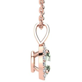 1/2 Carat Oval Shape Green Amethyst and Halo Diamond Necklace In 14 Karat Rose Gold With 18 Inch Chain