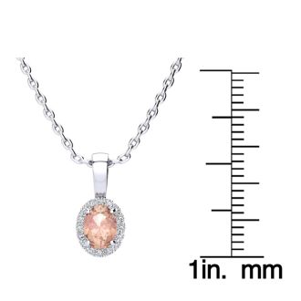 1/2 Carat Oval Shape Morganite Necklace with Diamond Halo In 14 Karat White Gold With 18 Inch Chain
