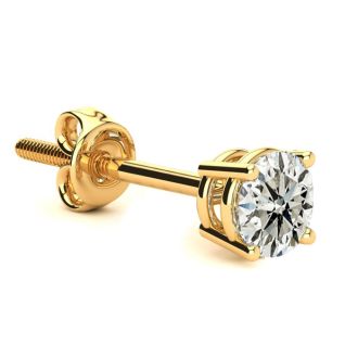 2/3 Carat Single Diamond Stud Earring In 14 Karat Yellow Gold