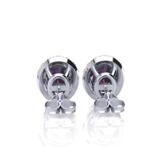 3 1/4 Carat Oval Shape Mystic Topaz and Halo Diamond Stud Earrings In 14 Karat White Gold