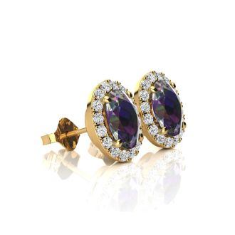 3 1/4 Carat Oval Shape Mystic Topaz and Halo Diamond Stud Earrings In 14 Karat Yellow Gold