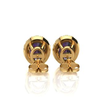 3 1/4 Carat Oval Shape Mystic Topaz and Halo Diamond Stud Earrings In 14 Karat Yellow Gold