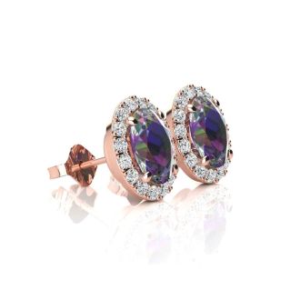 3 1/4 Carat Oval Shape Mystic Topaz and Halo Diamond Stud Earrings In 14 Karat Rose Gold