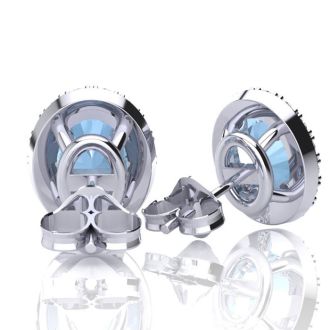 Aquamarine Earrings: Aquamarine Jewelry: 2 1/2 Carat Oval Shape Aquamarine and Halo Diamond Stud Earrings In 14 Karat White Gold